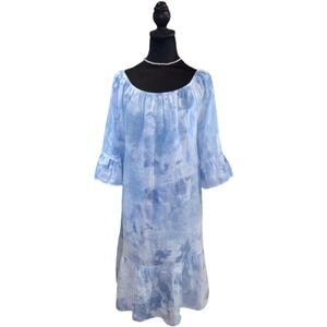 Linen Beach Resort Dress Cover Up Ruffle Sleeve Resort Vacation‎ Dress - M